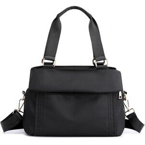 Chic Black Nylon Crossbody Bag for Women, Multi-pocket Satchel for Travel & Dail